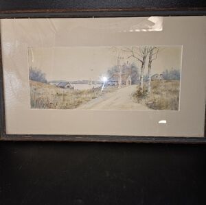Vintage/antique country home be a‎ stream watercolor painting
